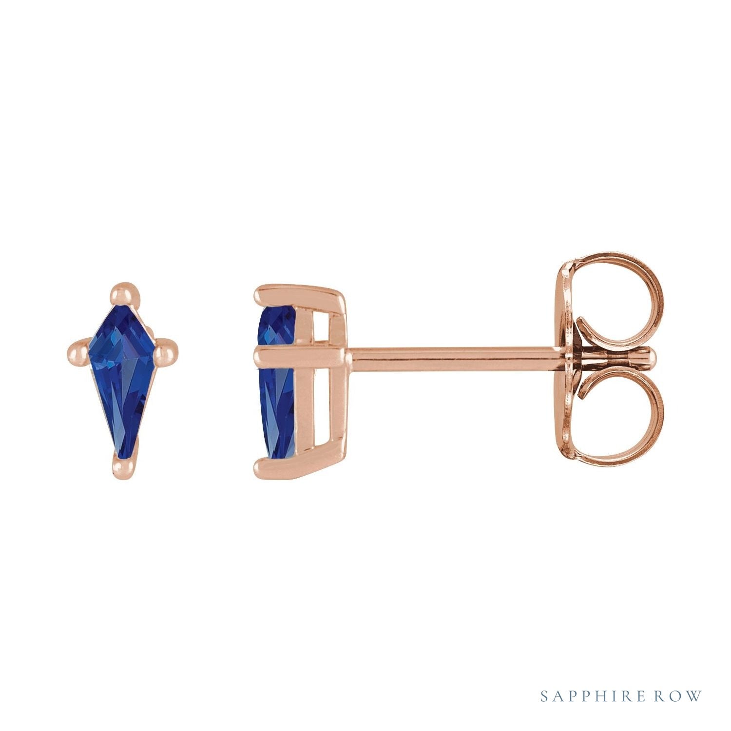 Sapphire Row Lab-Grown Gemstone Kite Stud Earrings - Blue Sapphire, 14K Rose Gold