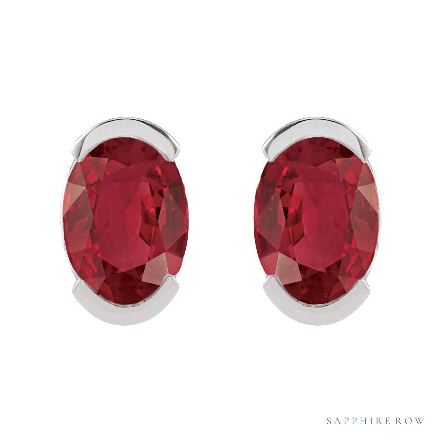 Sapphire Row Lab-Grown Gemstone Half-Bezel Oval Stud Earrings - Ruby, Platinum (view 2)