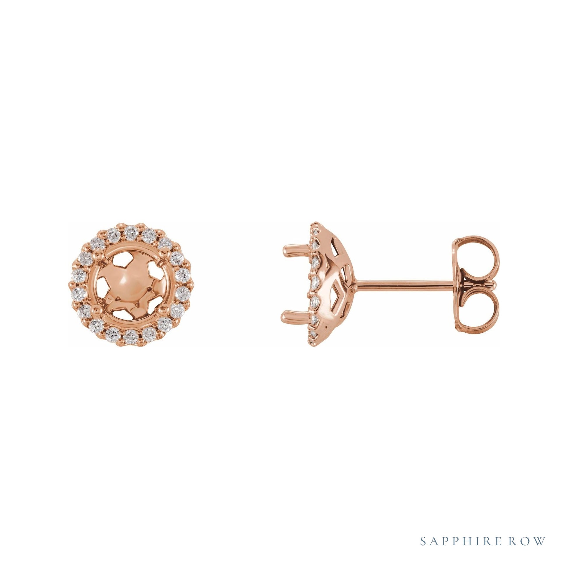 Sapphire Row Natural Diamond Halo Stud Earrings - 14K Rose Gold, 1/10 CTW