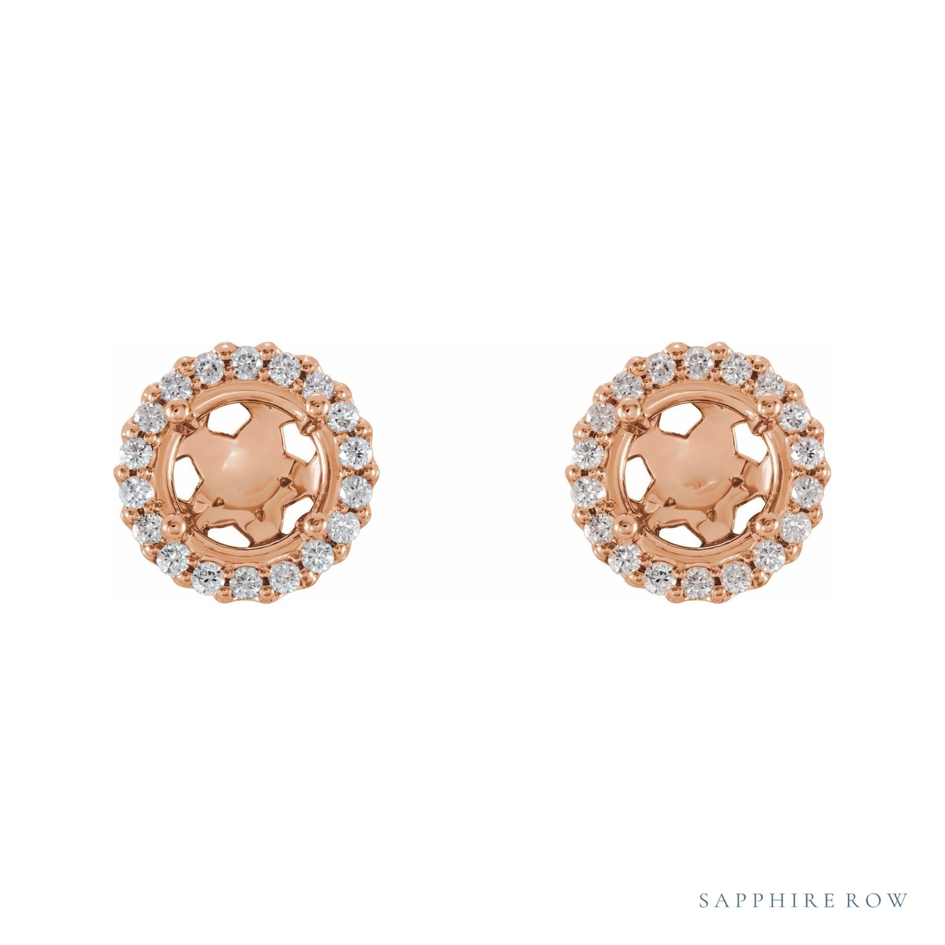 Sapphire Row Natural Diamond Halo Stud Earrings - 14K Rose Gold, 1/10 CTW (view 2)