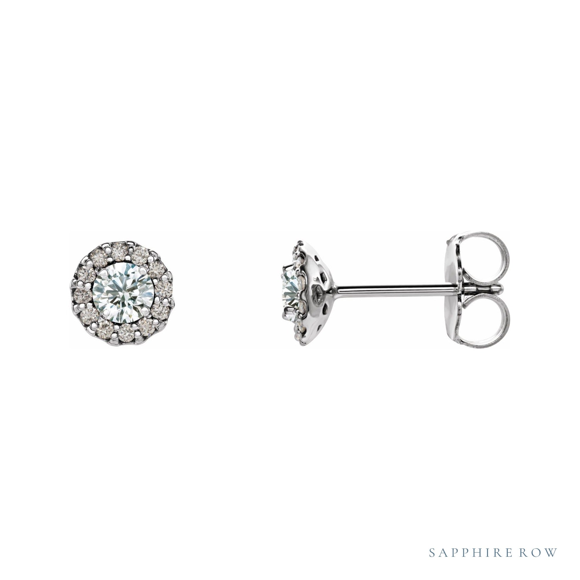 Sapphire Row Natural Diamond Halo Stud Earrings - 14K White Gold, 1/4 CTW