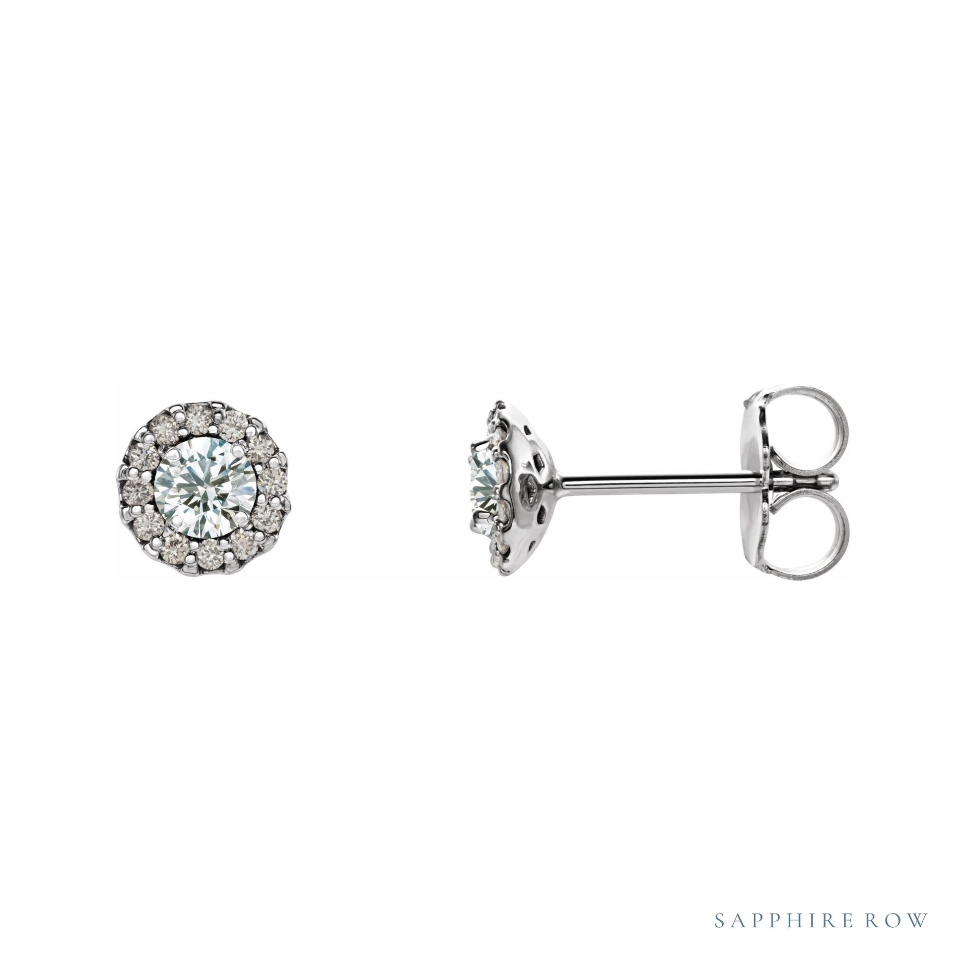 Sapphire Row Natural Diamond Halo Stud Earrings - 14K White Gold, 1/4 CTW