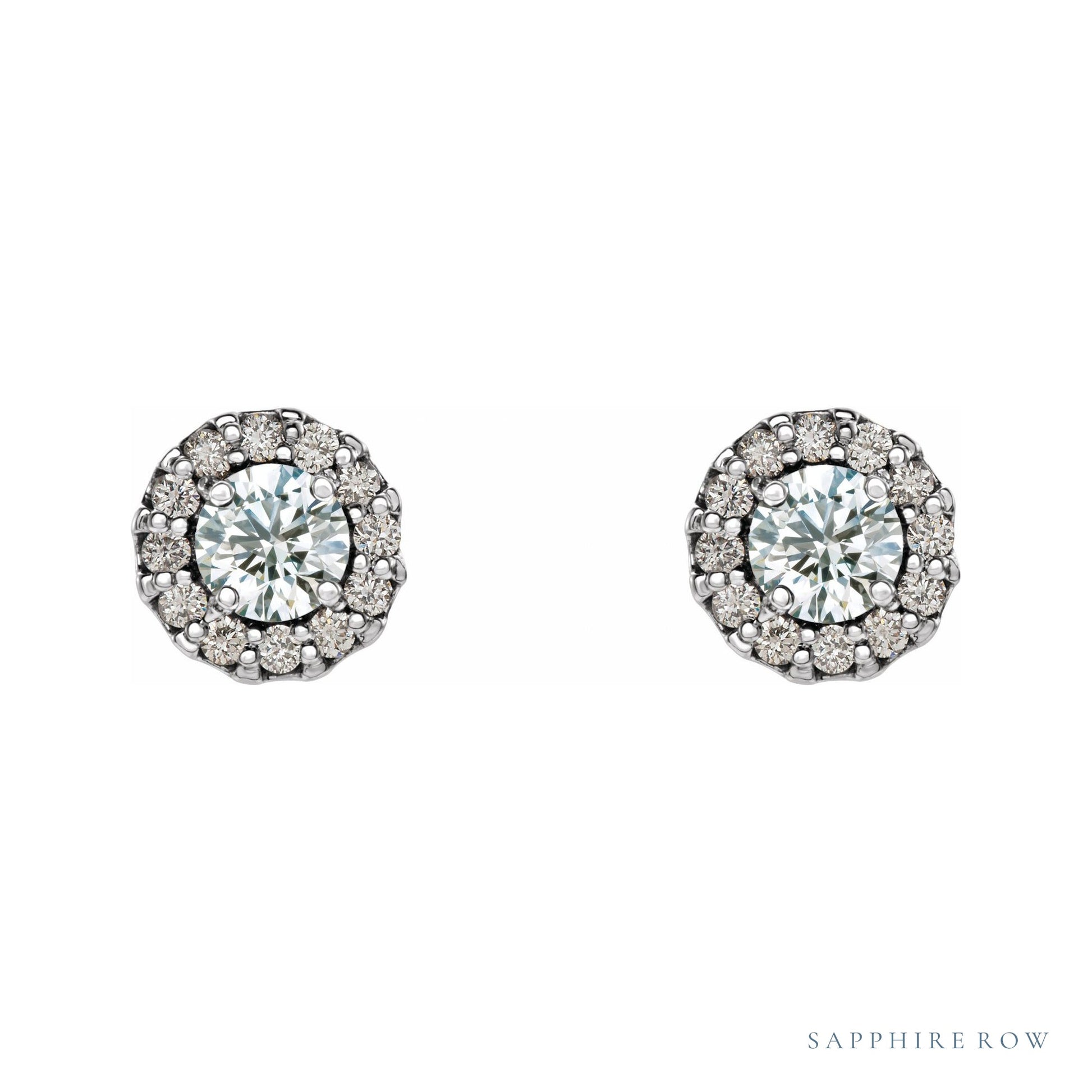Sapphire Row Natural Diamond Halo Stud Earrings - 14K White Gold, 1/4 CTW (view 2)