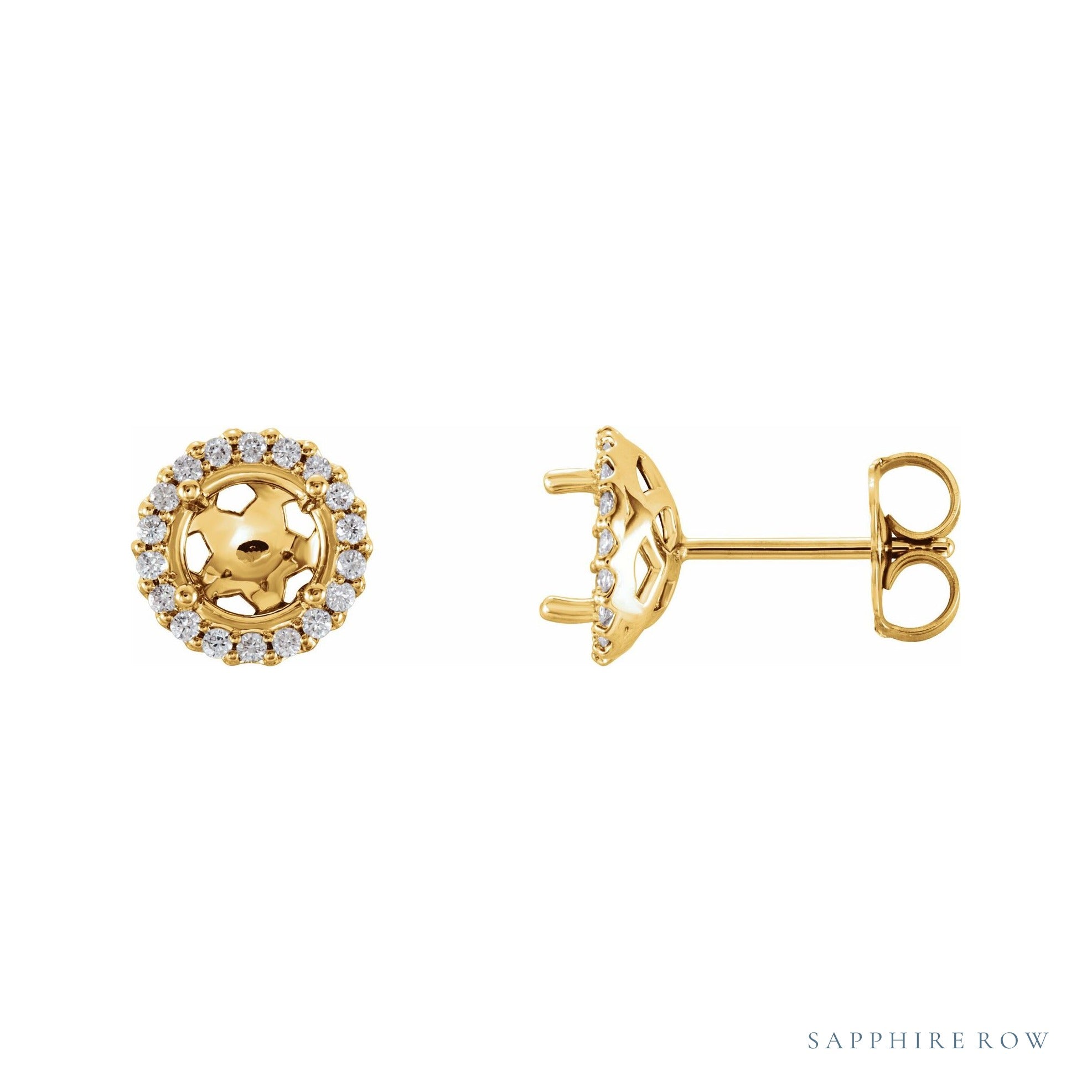 Sapphire Row Natural Diamond Halo Stud Earrings - 14K Yellow Gold