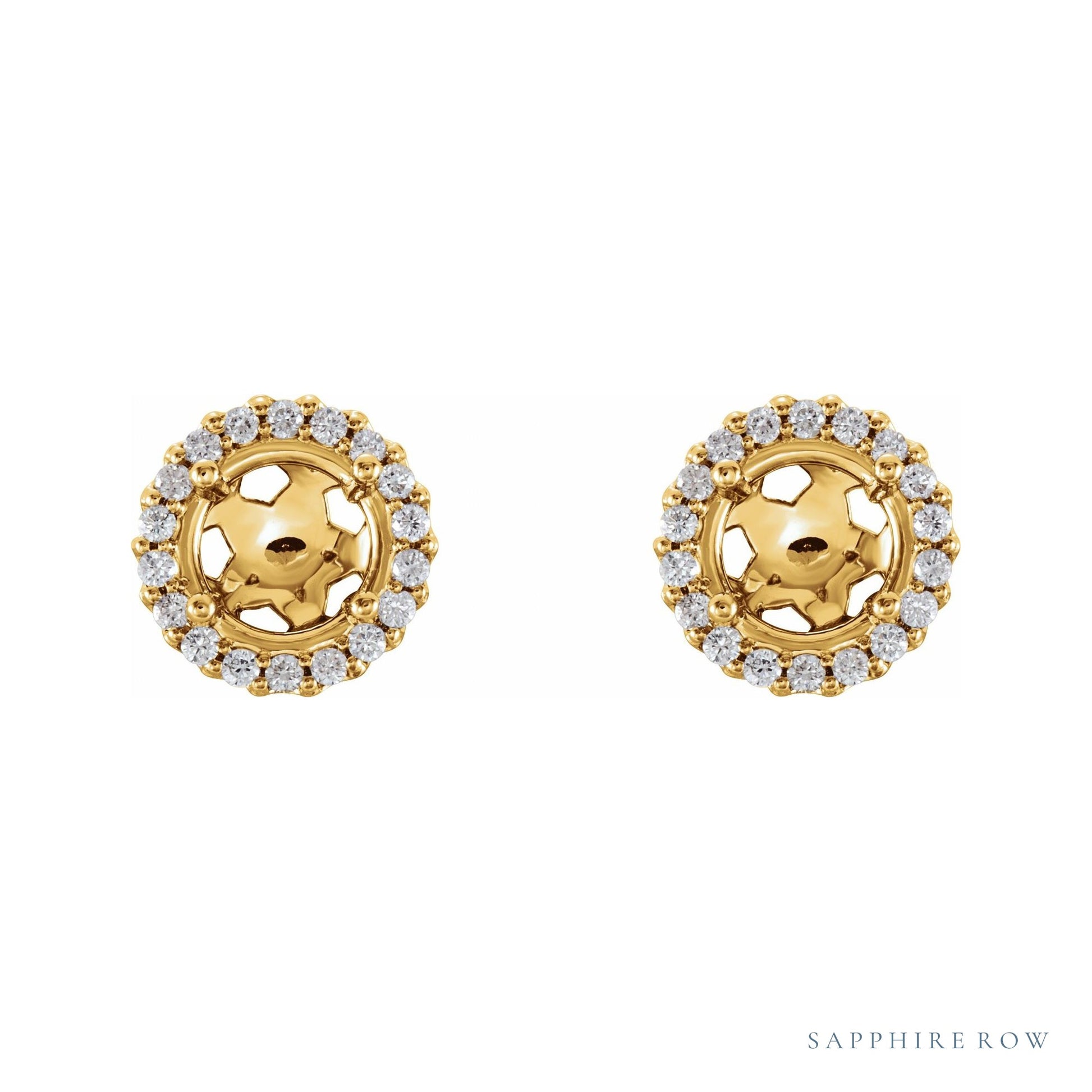 Sapphire Row Natural Diamond Halo Stud Earrings - 14K Yellow Gold (view 2)