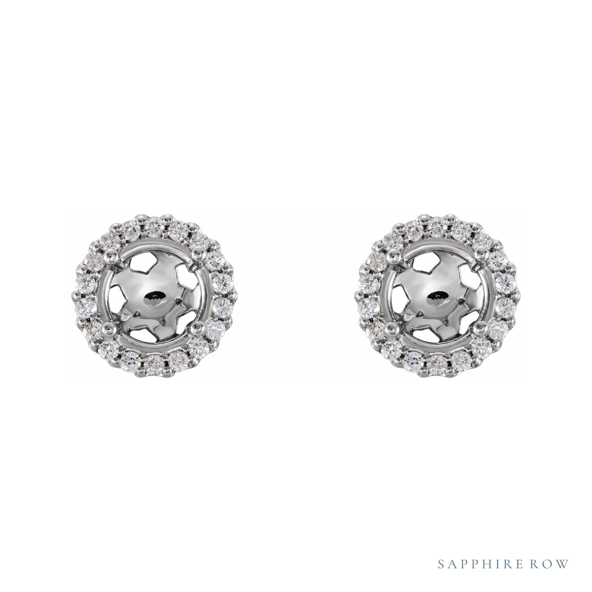 Sapphire Row Natural Diamond Halo Stud Earrings - 14K White Gold (view 2)