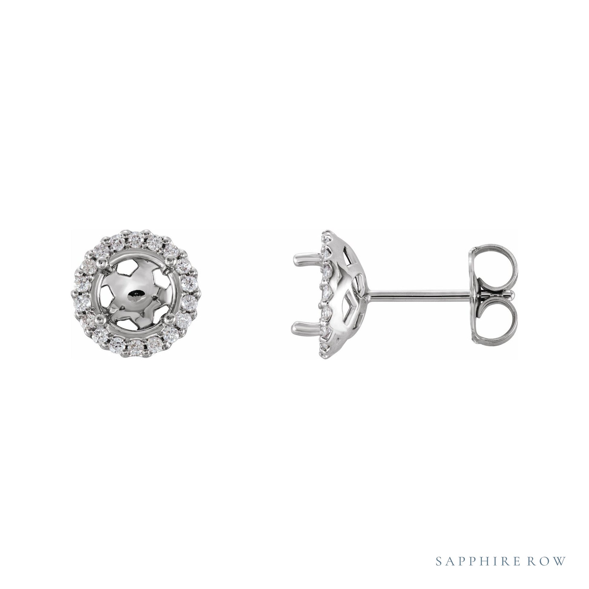 Sapphire Row Natural Diamond Halo Stud Earrings - Platinum, 1/10 CTW