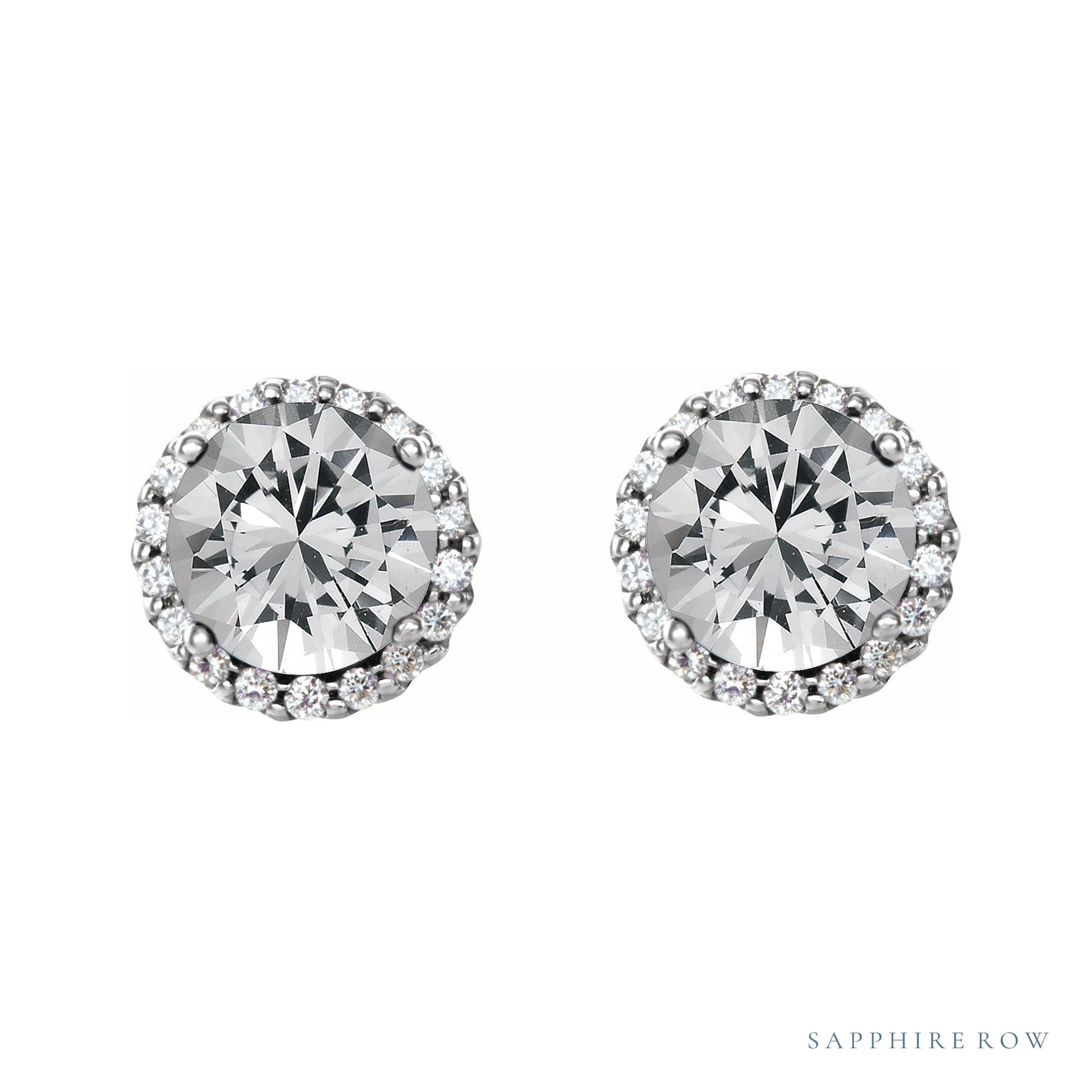 Sapphire Row Natural Diamond Halo Stud Earrings - Platinum (view 2)