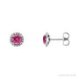 Sapphire Row Natural Gemstone Halo Stud Earrings - Pink Tourmaline, 14K White Gold
