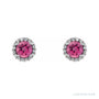 Sapphire Row Natural Gemstone Halo Stud Earrings - Pink Tourmaline, 14K White Gold (view 2)