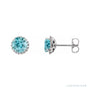Sapphire Row Natural Gemstone Halo Stud Earrings - Blue Zircon, Platinum