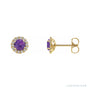 Sapphire Row Natural Gemstone Halo Stud Earrings - Amethyst, 14K Yellow Gold, 4.5 mm