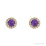 Sapphire Row Natural Gemstone Halo Stud Earrings - Amethyst, 14K Yellow Gold, 4.5 mm (view 2)