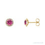 Sapphire Row Natural Gemstone Halo Stud Earrings - Pink Tourmaline, 14K Yellow Gold