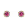Sapphire Row Natural Gemstone Halo Stud Earrings - Pink Tourmaline, 14K Yellow Gold (view 2)