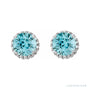 Sapphire Row Natural Gemstone Halo Stud Earrings - Blue Zircon, 14K White Gold (view 2)