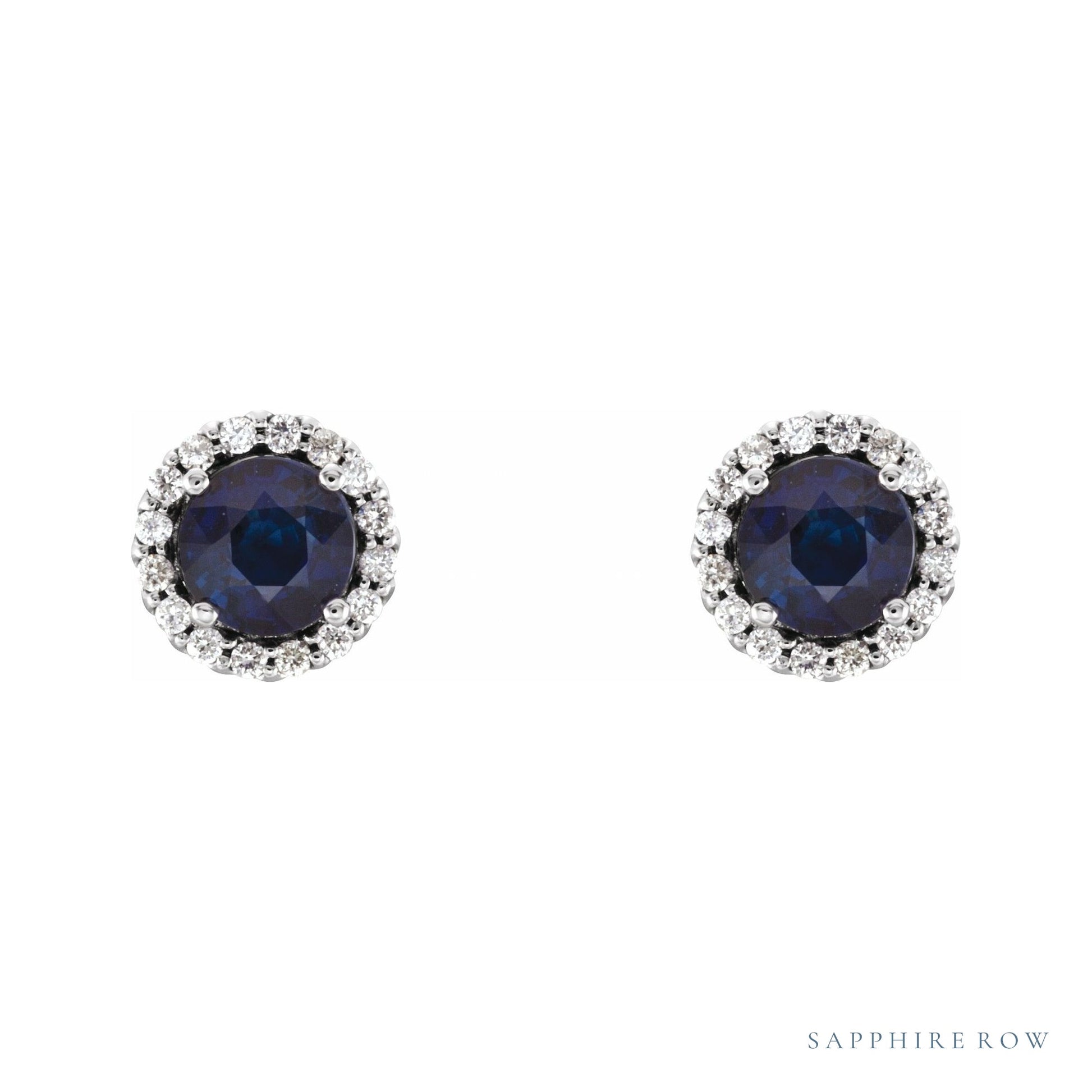Sapphire Row Natural Gemstone Halo Stud Earrings - Blue Sapphire, Platinum (view 2)
