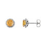 Sapphire Row Natural Gemstone Halo Stud Earrings - Citrine, 14K White Gold