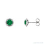 Sapphire Row Natural Gemstone Halo Stud Earrings - Emerald, 14K White Gold