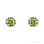 Sapphire Row Natural Gemstone Halo Stud Earrings - Peridot, 14K White Gold (view 2)