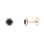 Sapphire Row Natural Gemstone Halo Stud Earrings - Blue Sapphire, 14K Rose Gold, 5 mm