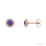 Sapphire Row Natural Gemstone Halo Stud Earrings - Amethyst, 14K Rose Gold, 4.5 mm