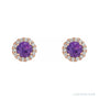 Sapphire Row Natural Gemstone Halo Stud Earrings - Amethyst, 14K Rose Gold, 4.5 mm (view 2)