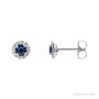 Sapphire Row Natural Gemstone Halo Stud Earrings - Blue Sapphire, Platinum, 3.5 mm