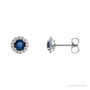 Sapphire Row Natural Gemstone Halo Stud Earrings - Blue Sapphire, Platinum, 4.5 mm