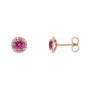 Sapphire Row Natural Gemstone Halo Stud Earrings - Pink Tourmaline, 14K Rose Gold