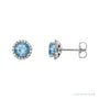 Sapphire Row Natural Gemstone Halo Stud Earrings - Aquamarine, Platinum