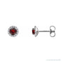 Sapphire Row Natural Gemstone Halo Stud Earrings - Mozambique Garnet, 14K White Gold, 4 mm