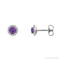 Sapphire Row Natural Gemstone Halo Stud Earrings - Amethyst, 14K White Gold