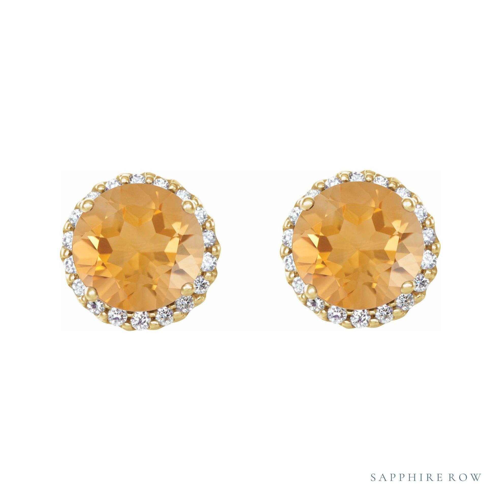 Sapphire Row Natural Gemstone Halo Stud Earrings - Citrine, 14K Yellow Gold (view 2)