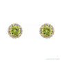 Sapphire Row Natural Gemstone Halo Stud Earrings - Peridot, 14K Yellow Gold (view 2)