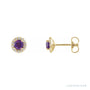 Sapphire Row Natural Gemstone Halo Stud Earrings - Amethyst, 14K Yellow Gold