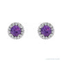 Sapphire Row Natural Gemstone Halo Stud Earrings - Amethyst, Platinum (view 2)