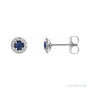 Sapphire Row Natural Gemstone Halo Stud Earrings - Blue Sapphire, 14K White Gold, 3 mm
