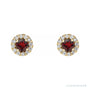 Sapphire Row Natural Gemstone Halo Stud Earrings - Mozambique Garnet, 14K Yellow Gold (view 2)