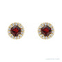 Sapphire Row Natural Gemstone Halo Stud Earrings - Mozambique Garnet, 14K Yellow Gold, 4 mm (view 2)