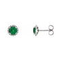 Sapphire Row Natural Gemstone Halo Stud Earrings - Emerald, Platinum