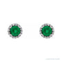 Sapphire Row Natural Gemstone Halo Stud Earrings - Emerald, Platinum (view 2)