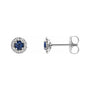 Sapphire Row Natural Gemstone Halo Stud Earrings - Blue Sapphire, Platinum, 3 mm