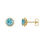 Sapphire Row Natural Gemstone Halo Stud Earrings - Blue Zircon, 14K Yellow Gold