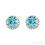 Sapphire Row Natural Gemstone Halo Stud Earrings - Blue Zircon, 14K Yellow Gold (view 2)