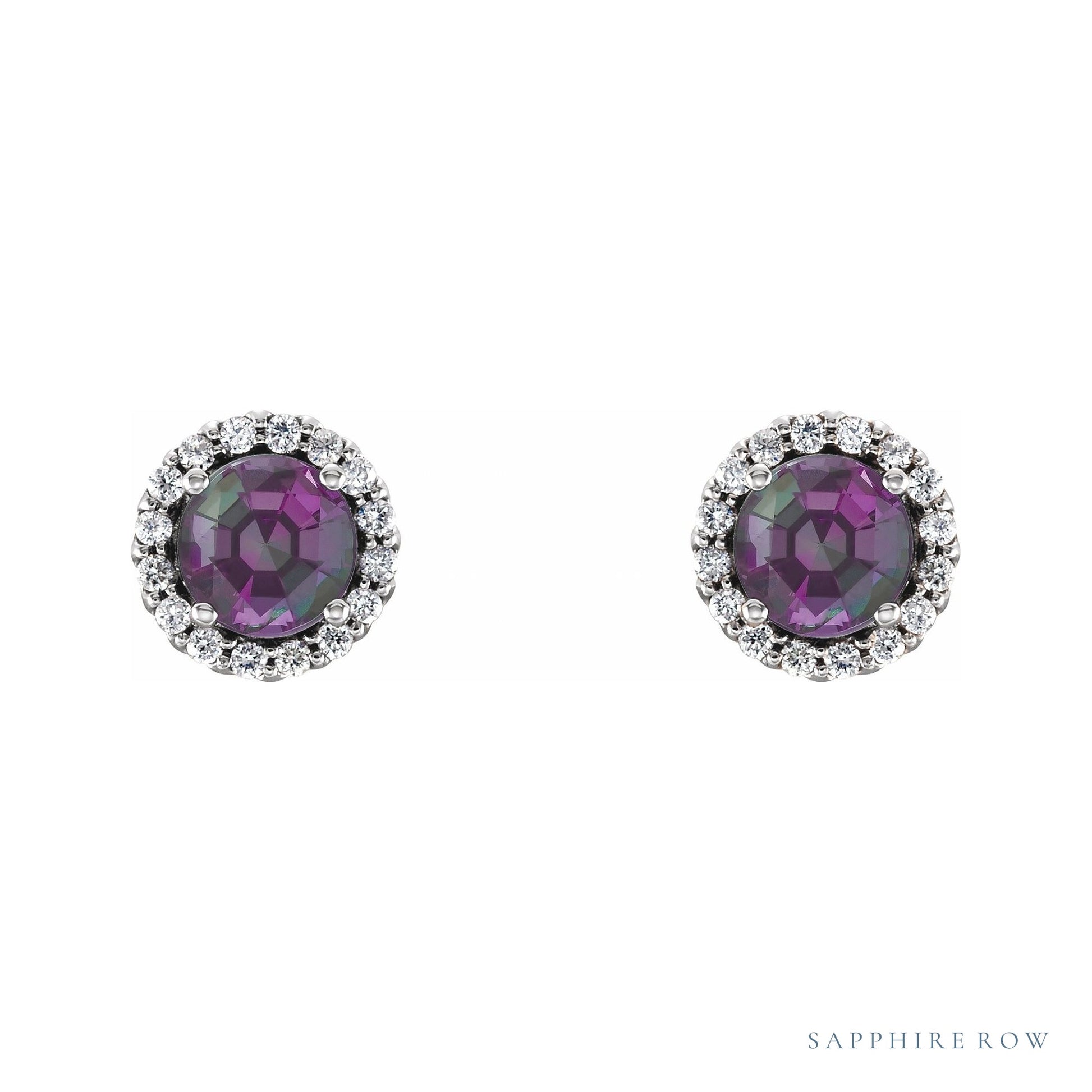 Sapphire Row Lab-Grown Gemstone Halo Stud Earrings - Alexandrite, Platinum (view 2)