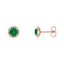 Sapphire Row Lab-Grown Gemstone Halo Stud Earrings - Emerald, 14K Rose Gold