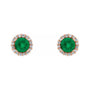 Sapphire Row Lab-Grown Gemstone Halo Stud Earrings - Emerald, 14K Rose Gold (view 2)