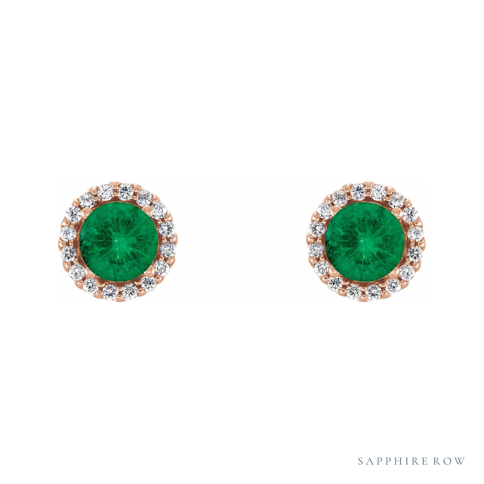 Sapphire Row Lab-Grown Gemstone Halo Stud Earrings - Emerald, 14K Rose Gold (view 2)