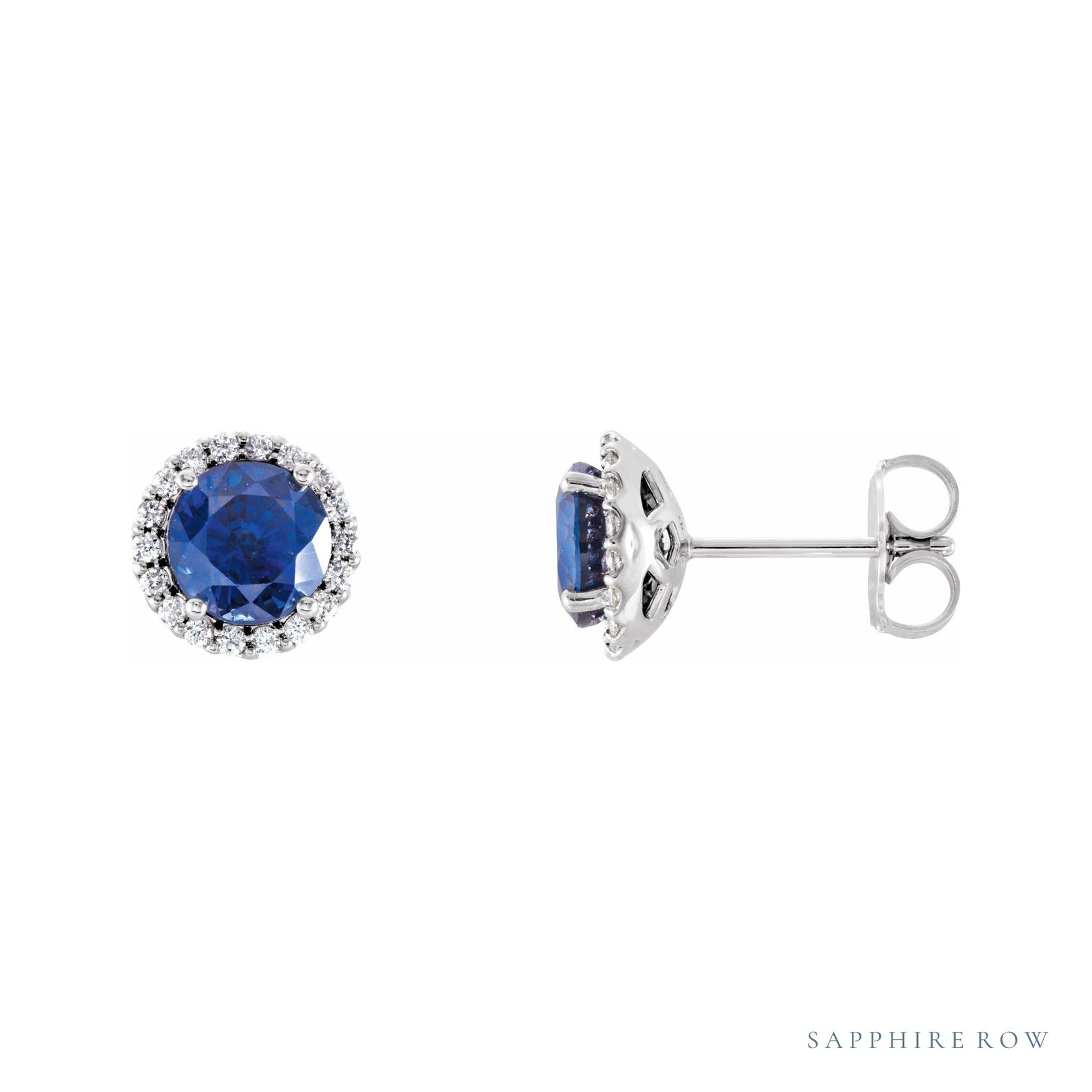 Sapphire Row Lab-Grown Gemstone Halo Stud Earrings - Blue Sapphire, Platinum